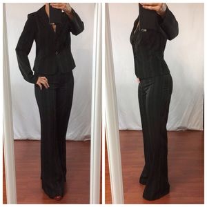 BYERWEAR VINTAGE Black Pint Stripe Summer Flattering Pant Suit Size 5